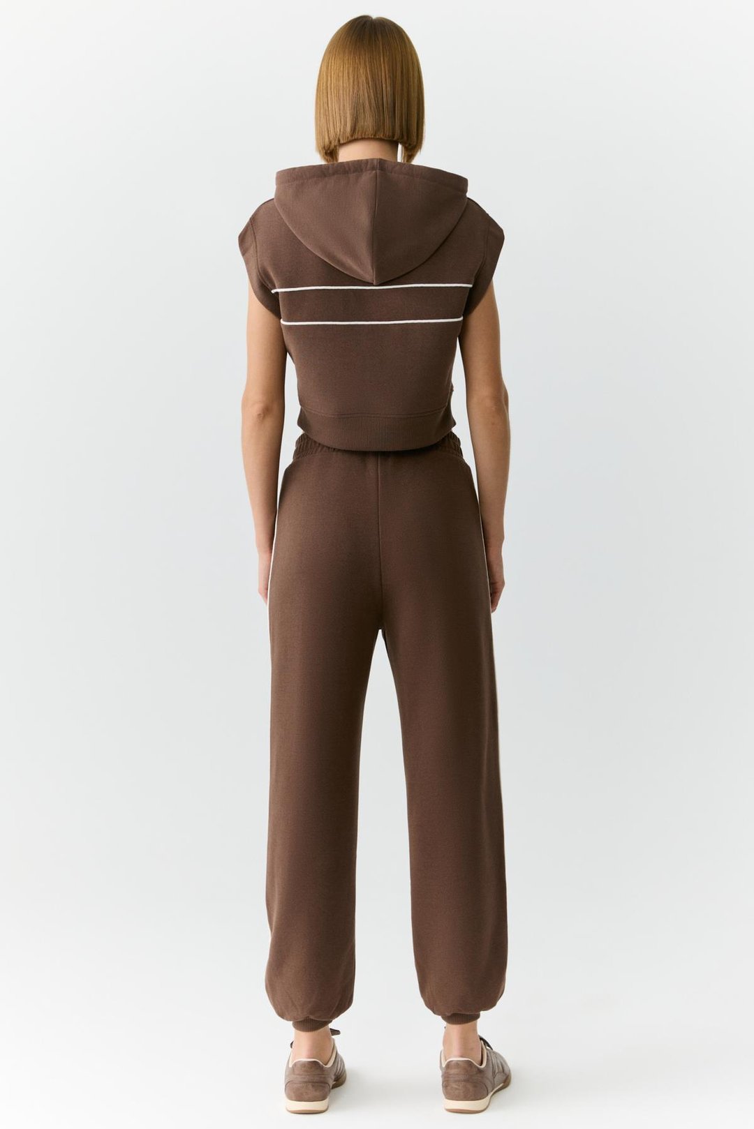 ELENORA Kadın Kapüşonlu Düşük Omuz Kahverengi Sweatshirt