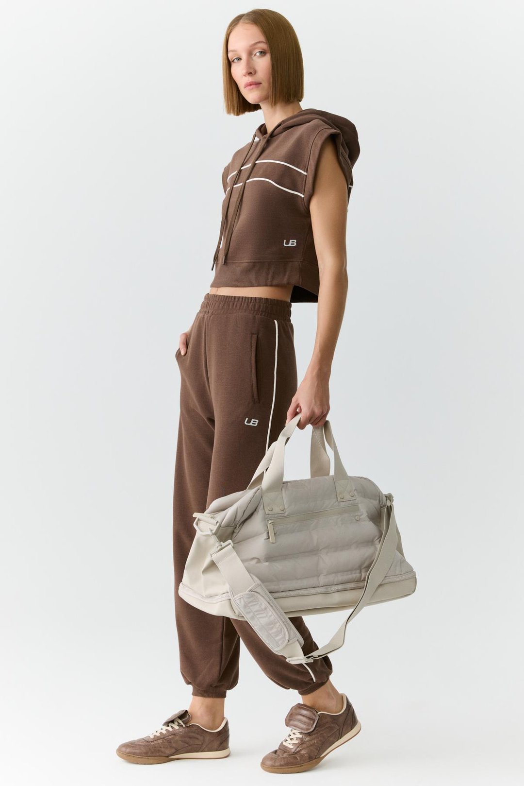 ELENORA Kadın Kapüşonlu Düşük Omuz Kahverengi Sweatshirt