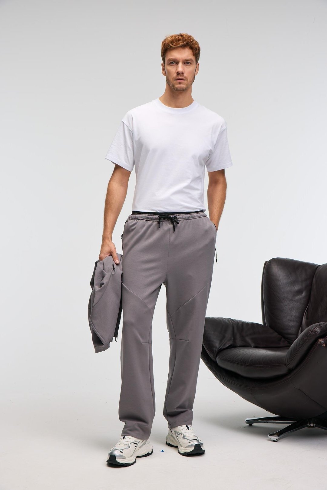 ELLIS Erkek Baskılı Beli Lastikli Kordonlu Koyu Gri Eşofman Altı