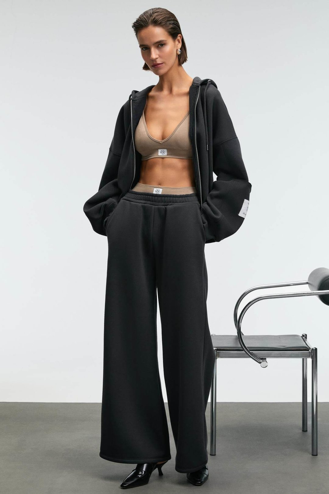 ENAVIE Kadın Oversize Beli Lastikli Çift Cepli Antrasit Eşofman Altı