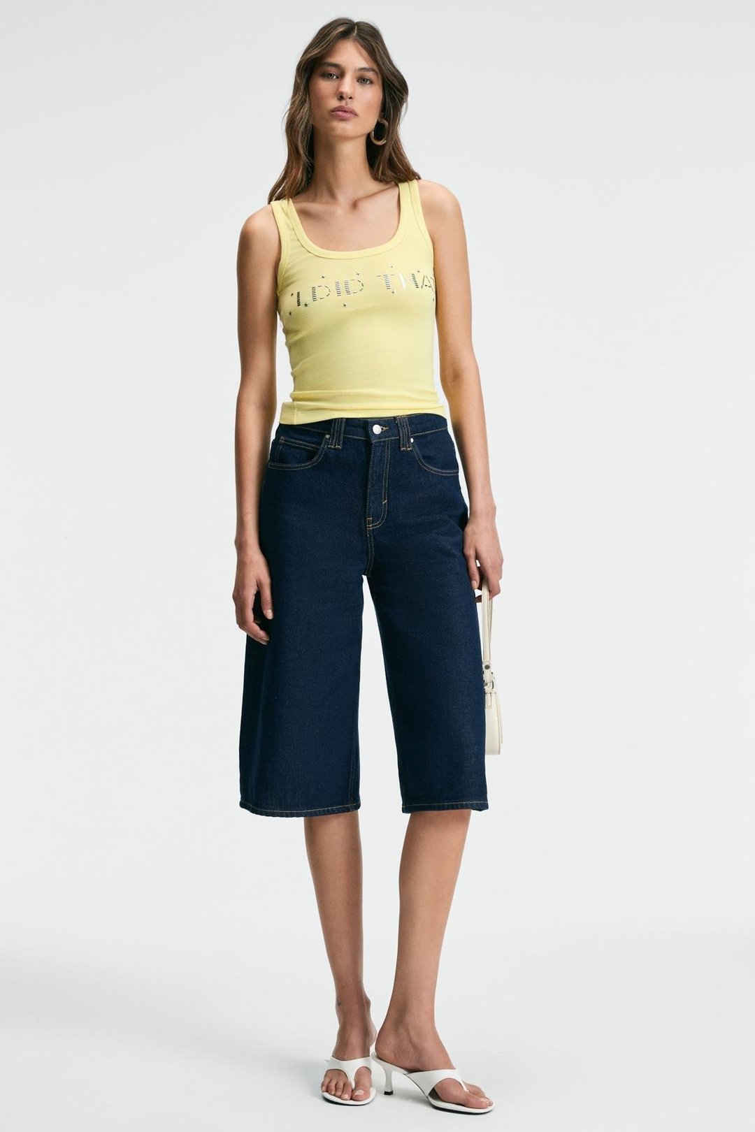 ENNIS Kadın Bisiklet Yaka Kalın Askılı Önü Taş Detaylı Vücudu Saran Esnek Sarı Atlet