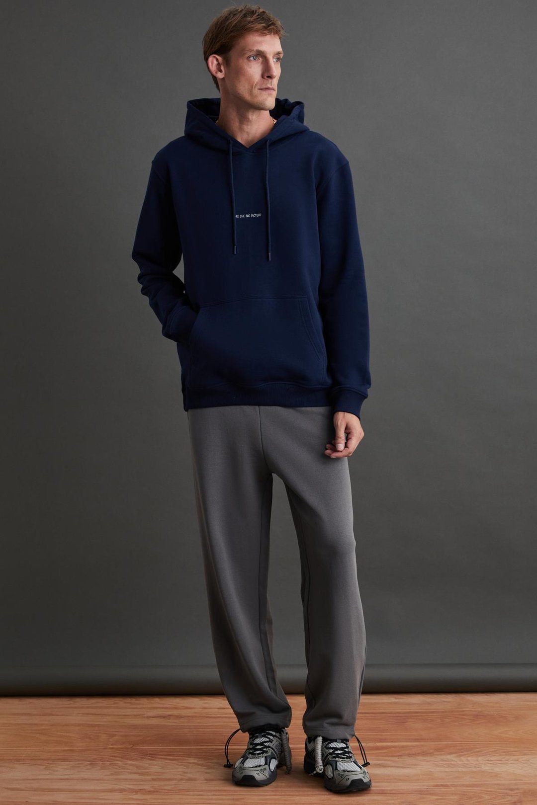 EPIC Erkek Yumusaçık Kumaşlı Nakış Detaylı Kapüşonlu Kordonlu Regular Lacivert Sweatshirt