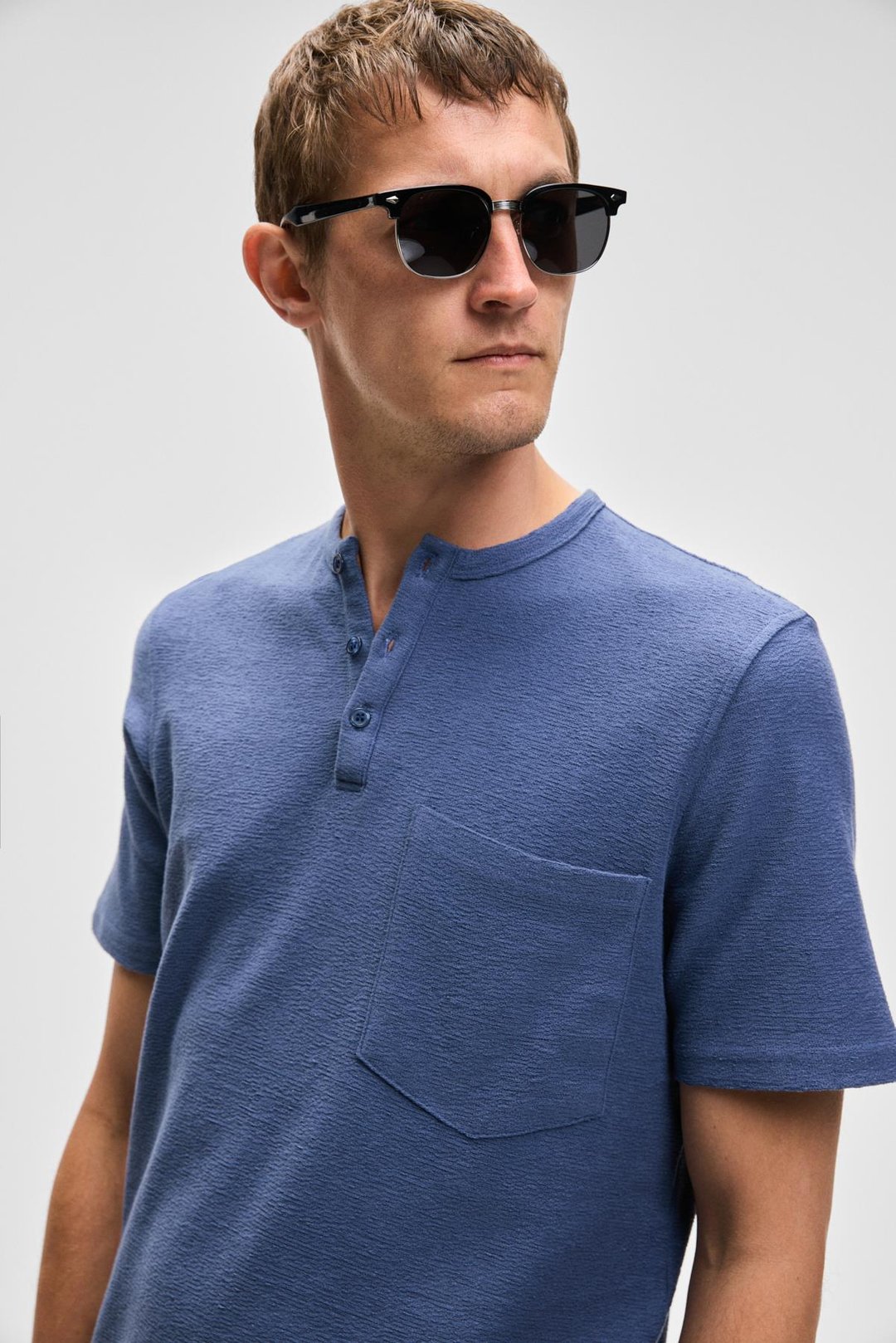 ERMAC Erkek Hakim Yaka Düğmeli Kısa Kol İndigo T-Shirt