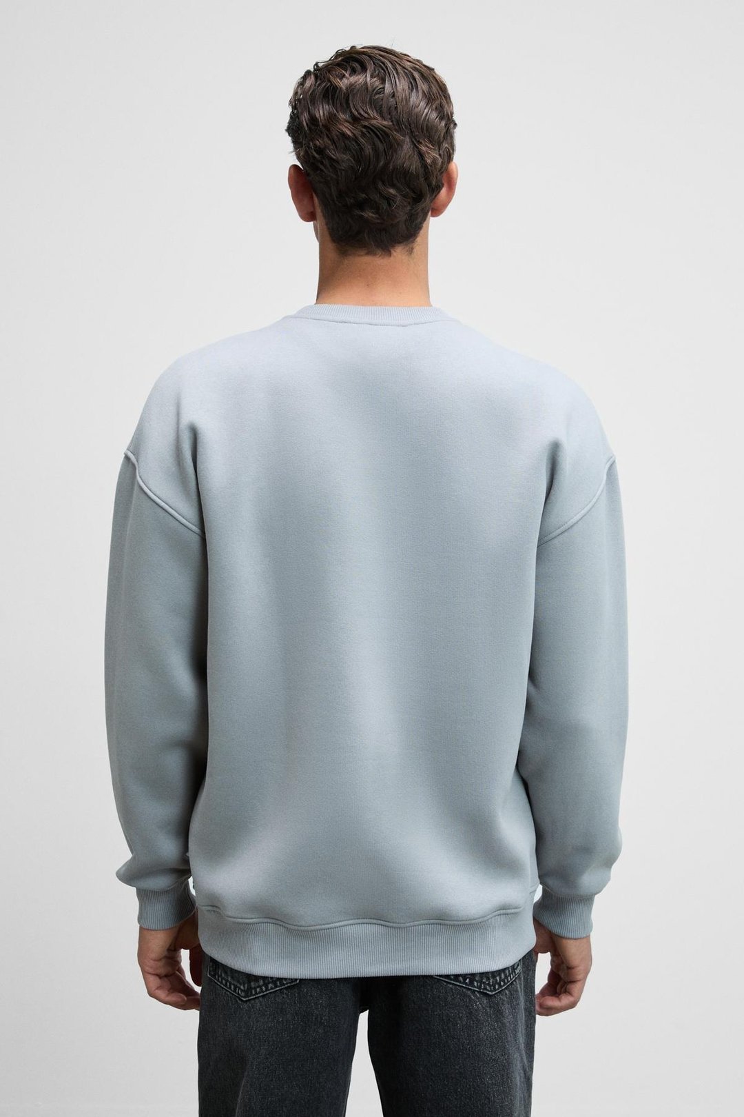 Ernest Erkek Organik Pamuklu Yumuşacık Baskı Detaylı Bisiklet Yaka İçi Polarlı Açık Gri Sweatshirt