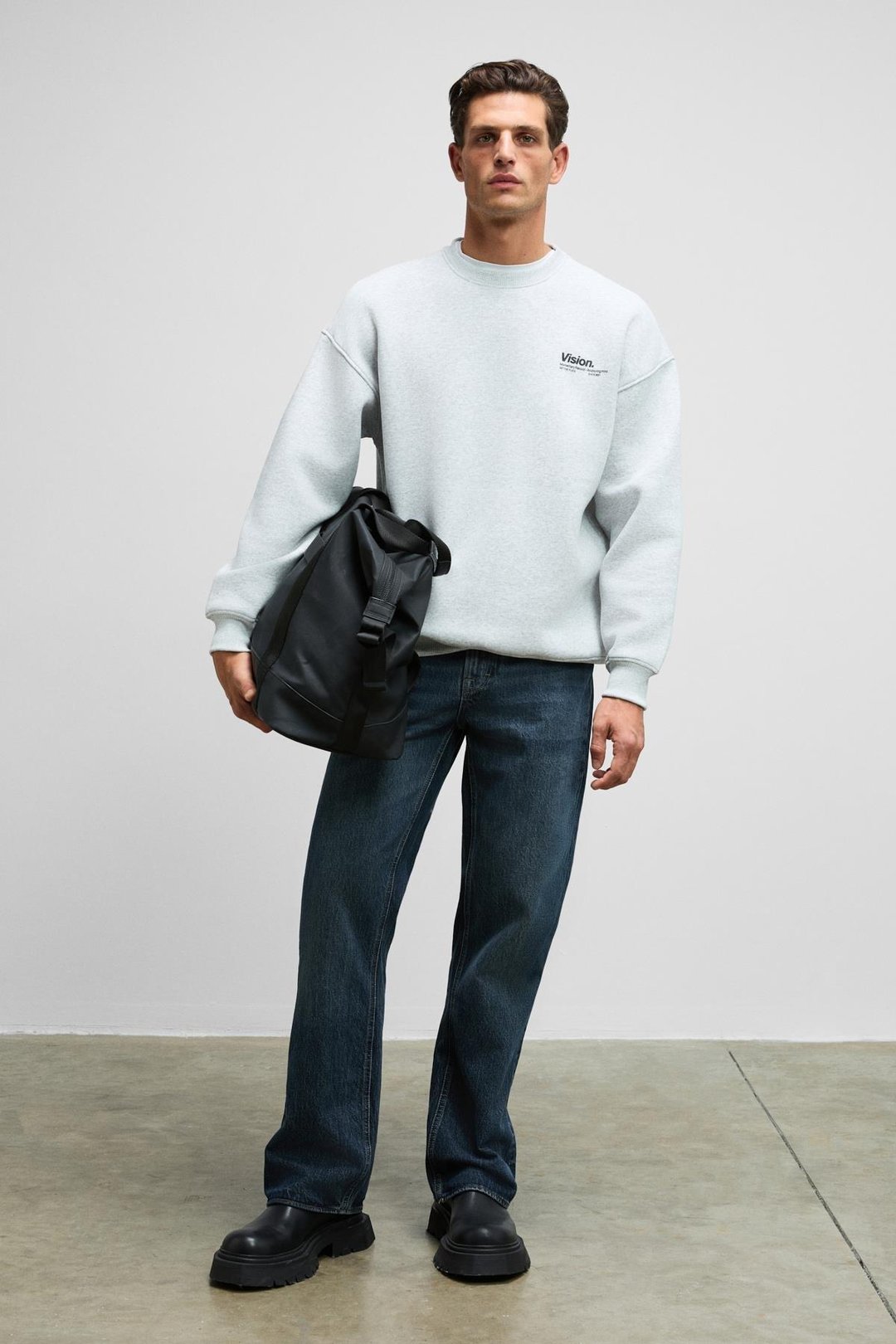 Ernest Erkek Organik Pamuklu Yumuşacık Baskı Detaylı Bisiklet Yaka İçi Polarlı Grimelanj Sweatshirt