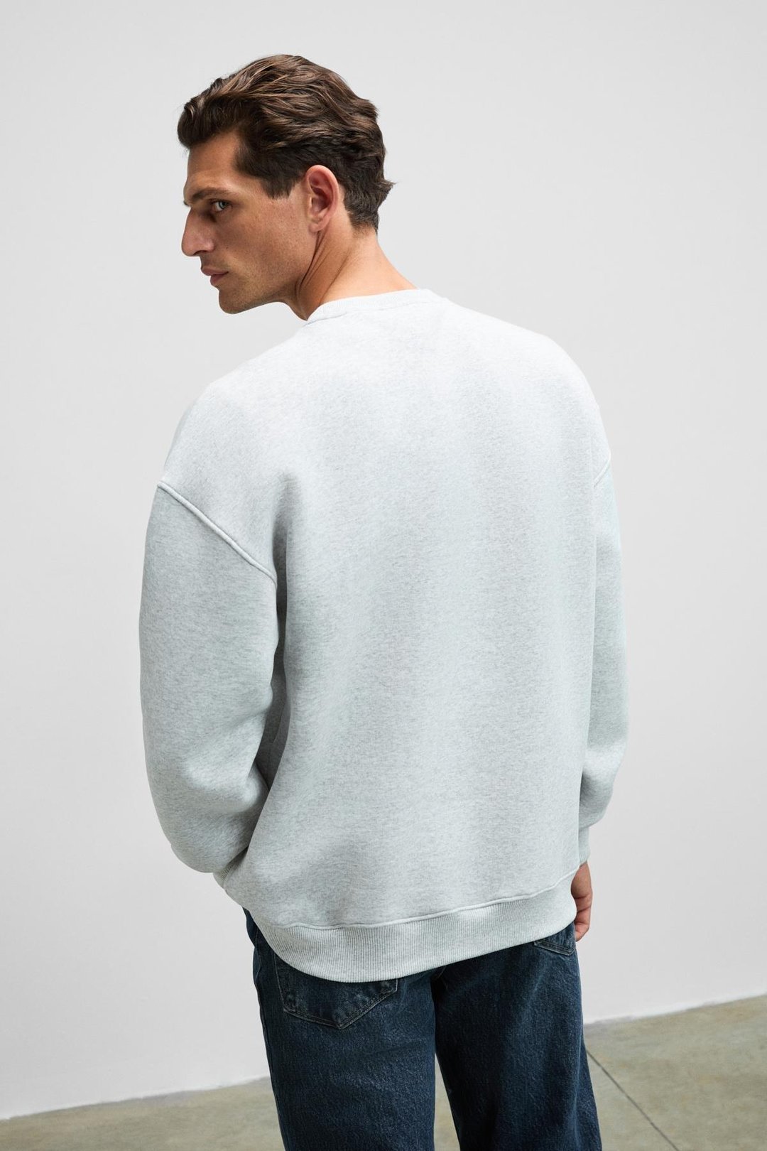 Ernest Erkek Organik Pamuklu Yumuşacık Baskı Detaylı Bisiklet Yaka İçi Polarlı Grimelanj Sweatshirt