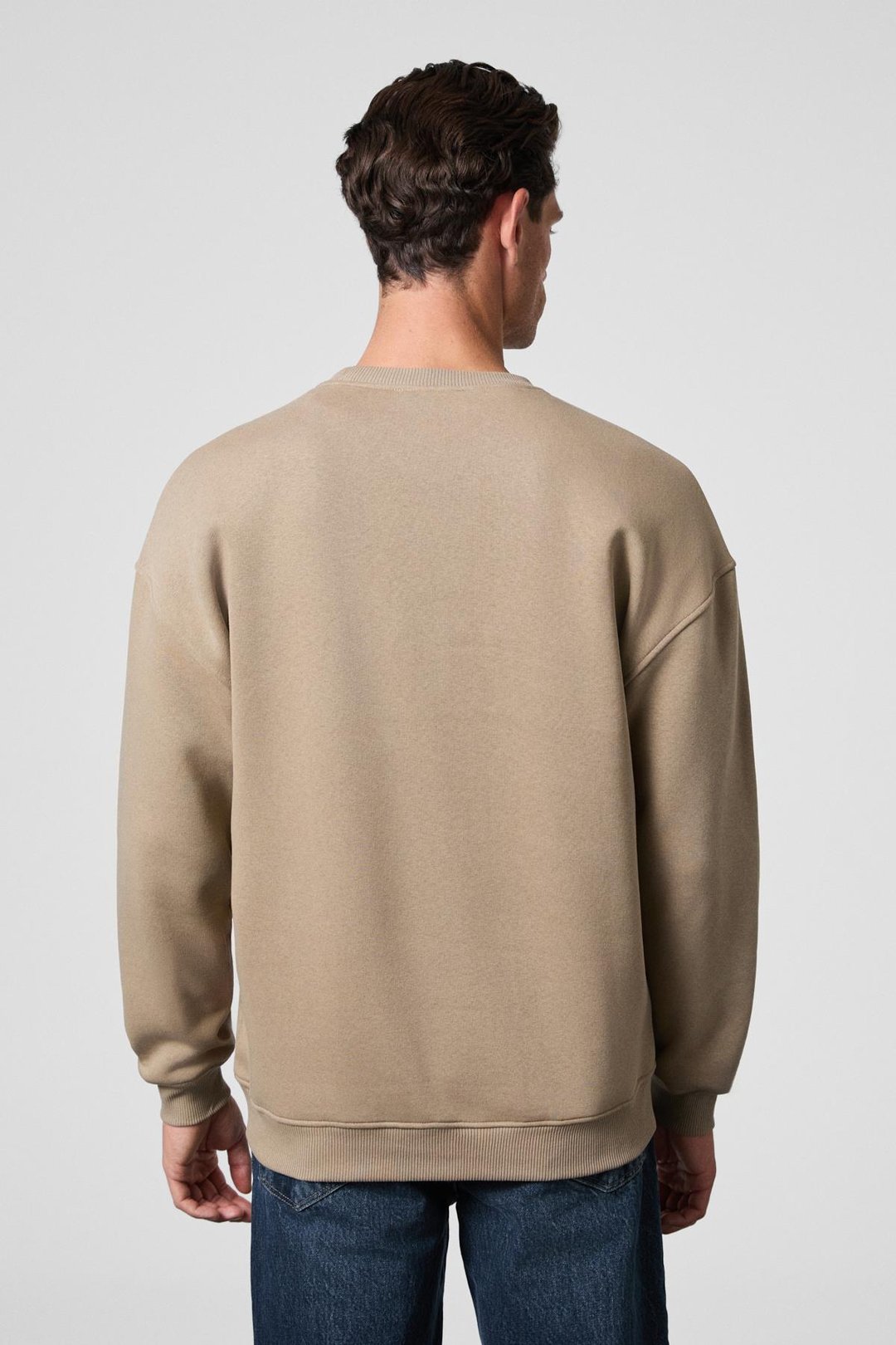 Ernest Erkek Organik Pamuklu Yumuşacık Baskı Detaylı Bisiklet Yaka İçi Polarlı Bej Sweatshirt