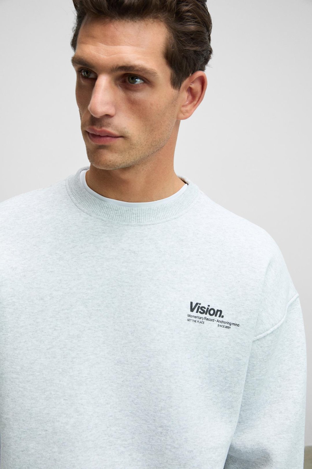 Ernest Erkek Organik Pamuklu Yumuşacık Baskı Detaylı Bisiklet Yaka İçi Polarlı Grimelanj Sweatshirt