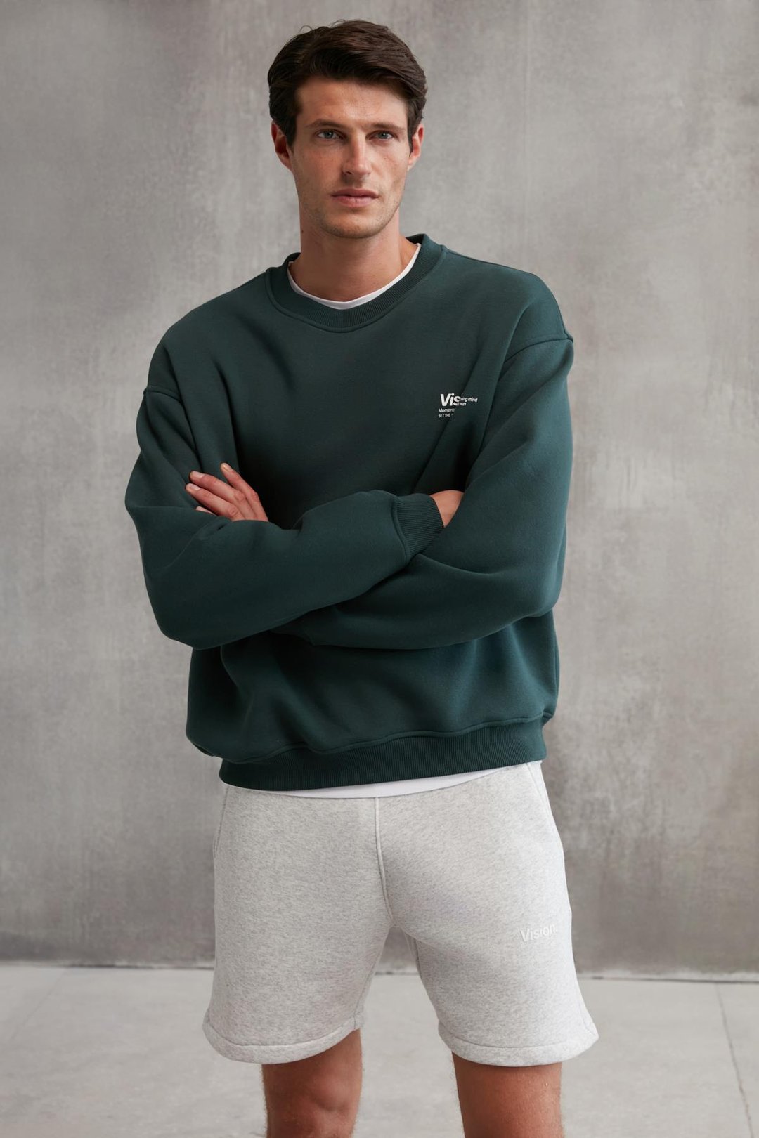 ERNEST  Oversize Koyu Yeşil Tekli Sweatshirt