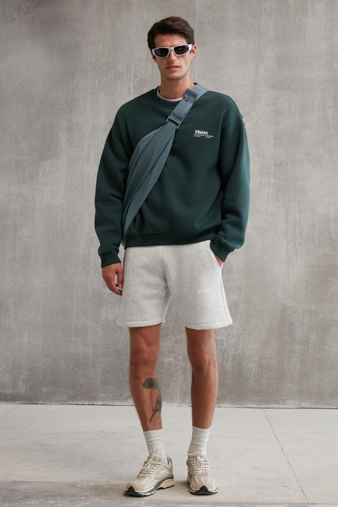 ERNEST  Oversize Koyu Yeşil Tekli Sweatshirt