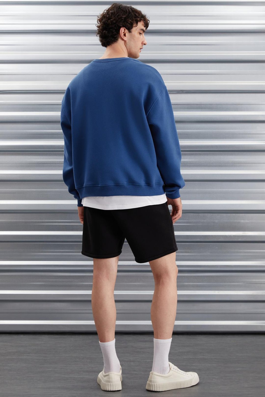 ERNEST  Oversize Mavi Tekli Sweatshirt