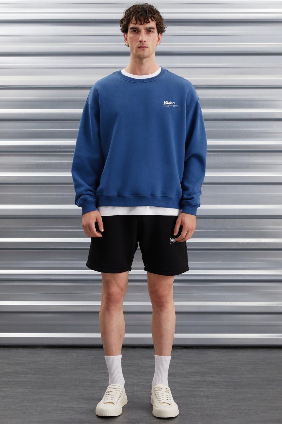 ERNEST  Oversize Mavi Tekli Sweatshirt