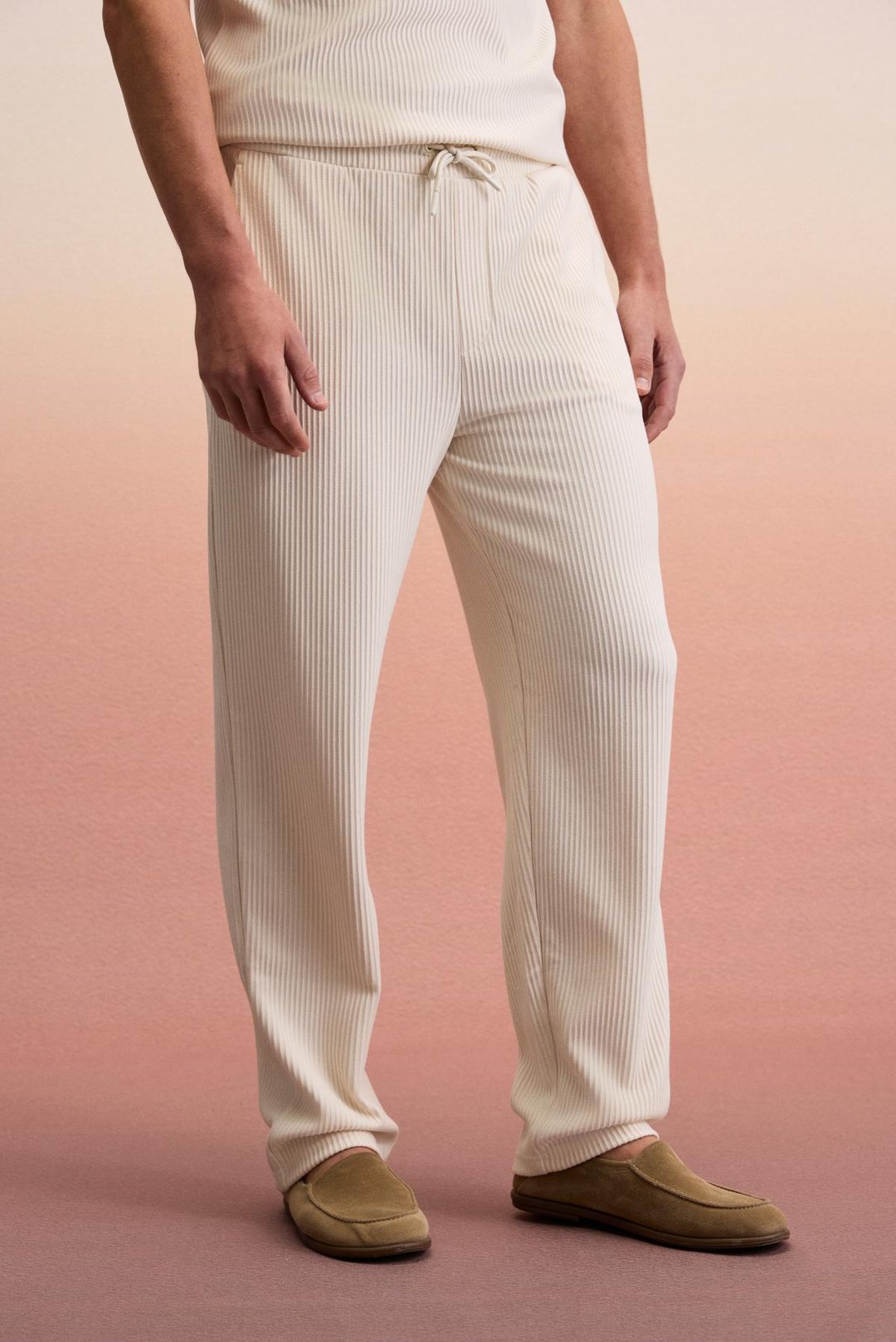 ERNO Erkek Beli Lastikli Yanları Cepli Relaxed Krem Eşofman Altı