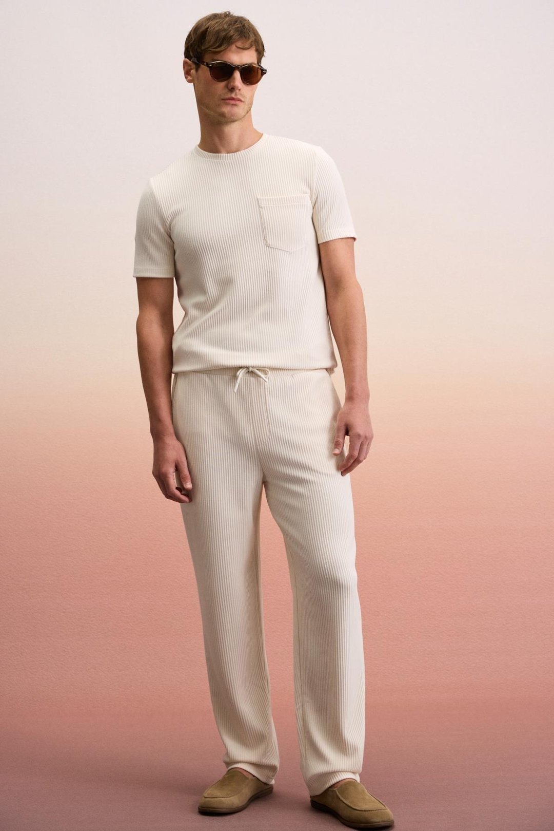 ERNO Erkek Beli Lastikli Yanları Cepli Relaxed Krem Eşofman Altı