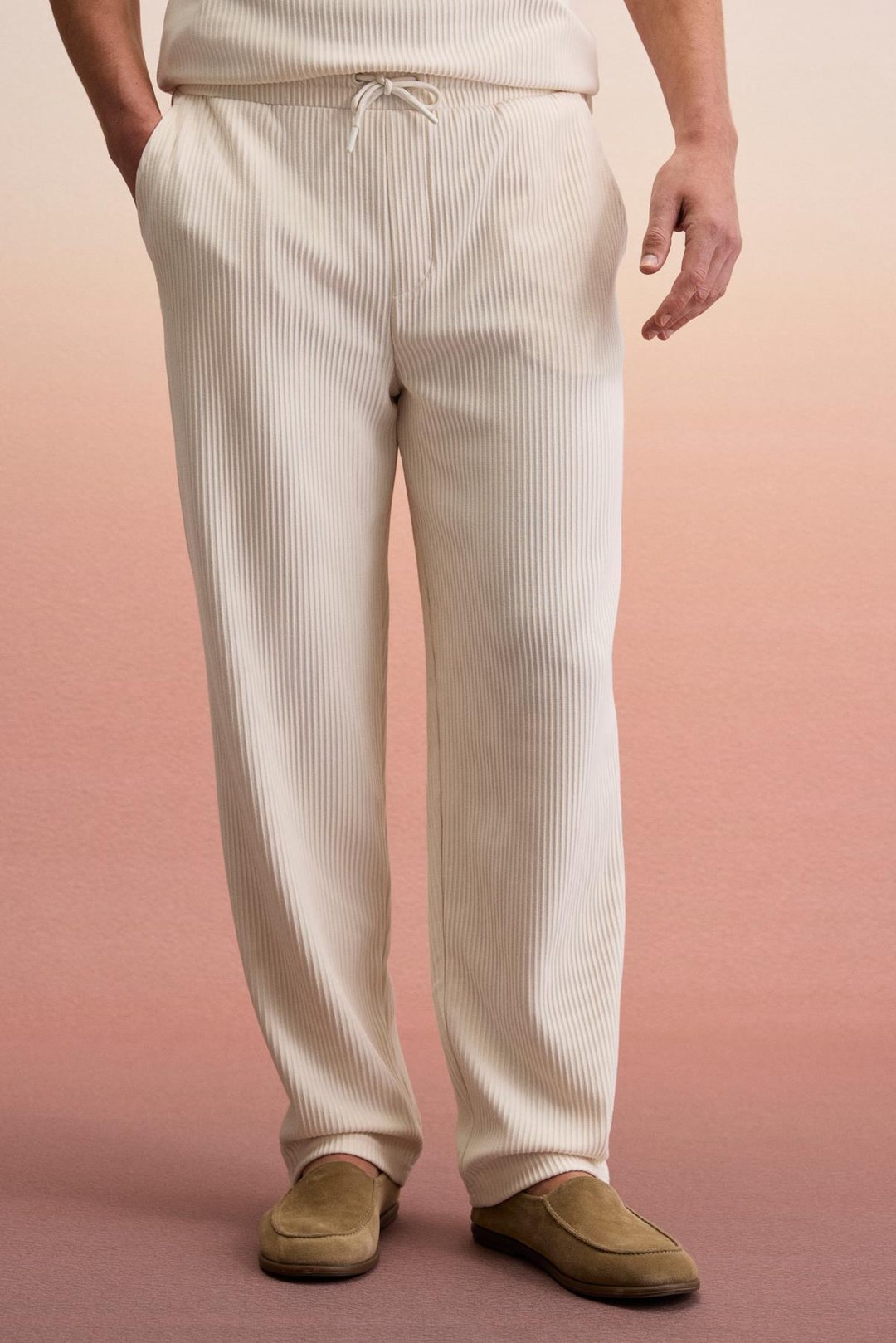 ERNO Erkek Beli Lastikli Yanları Cepli Relaxed Krem Eşofman Altı