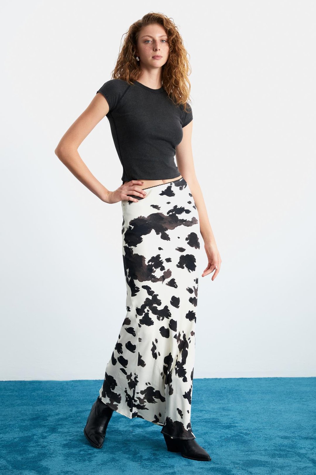 ESLADI %100 Viskon Desenli Uzun Dekoratif Lastikli Dokuma Desenli Etek