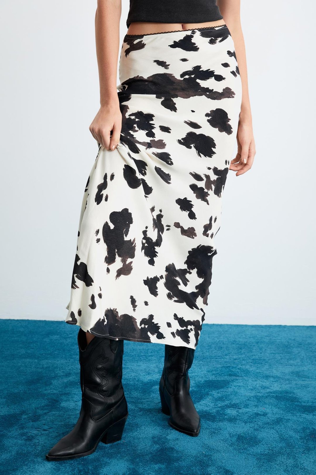 ESLADI %100 Viskon Desenli Uzun Dekoratif Lastikli Dokuma Desenli Etek