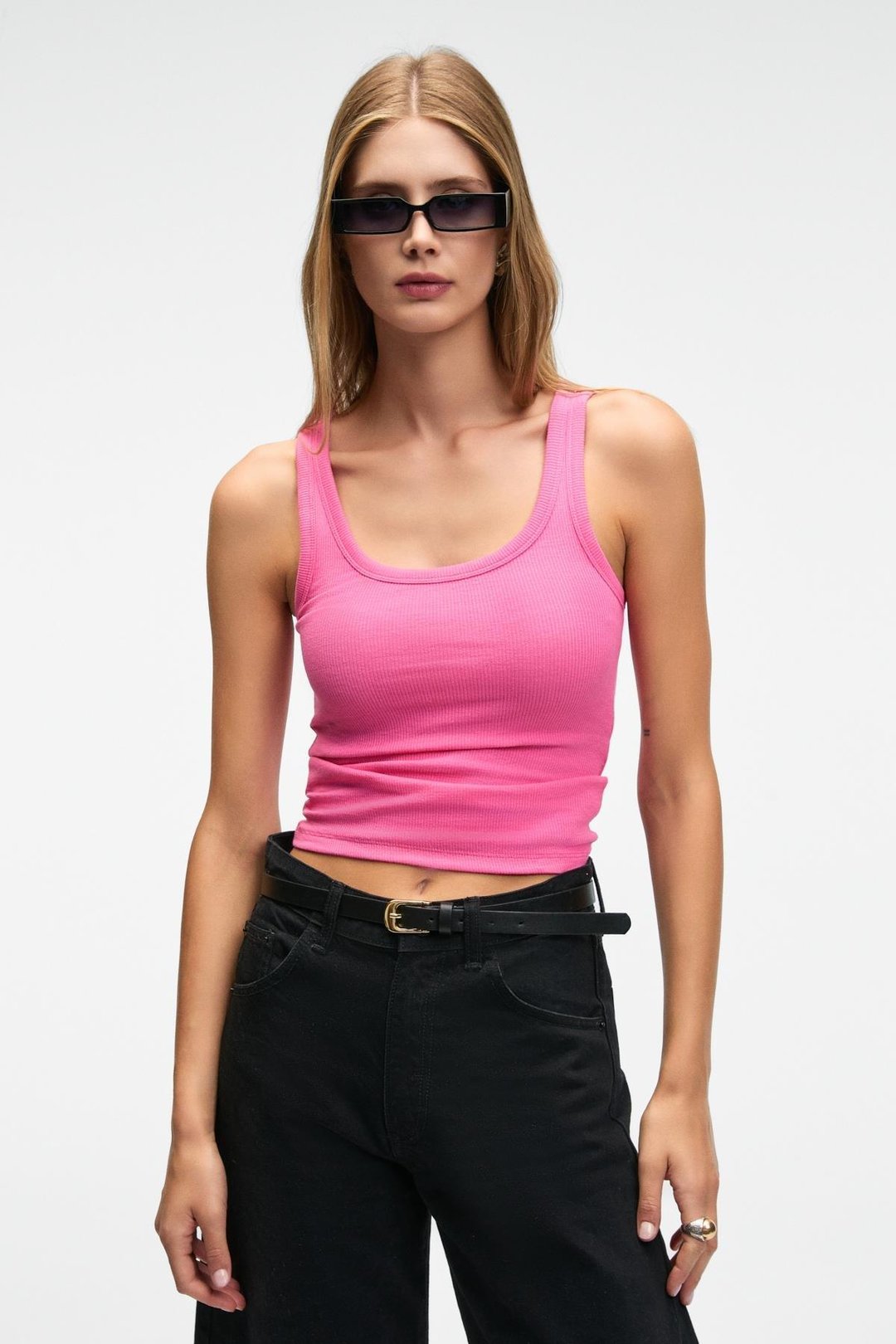 ETHIQUET LILLESOL Kadın Fitilli Görünümlü Slim Fit Vücuda Oturan Havuz Yakalı Pamuklu Basic Fuşya Atlet