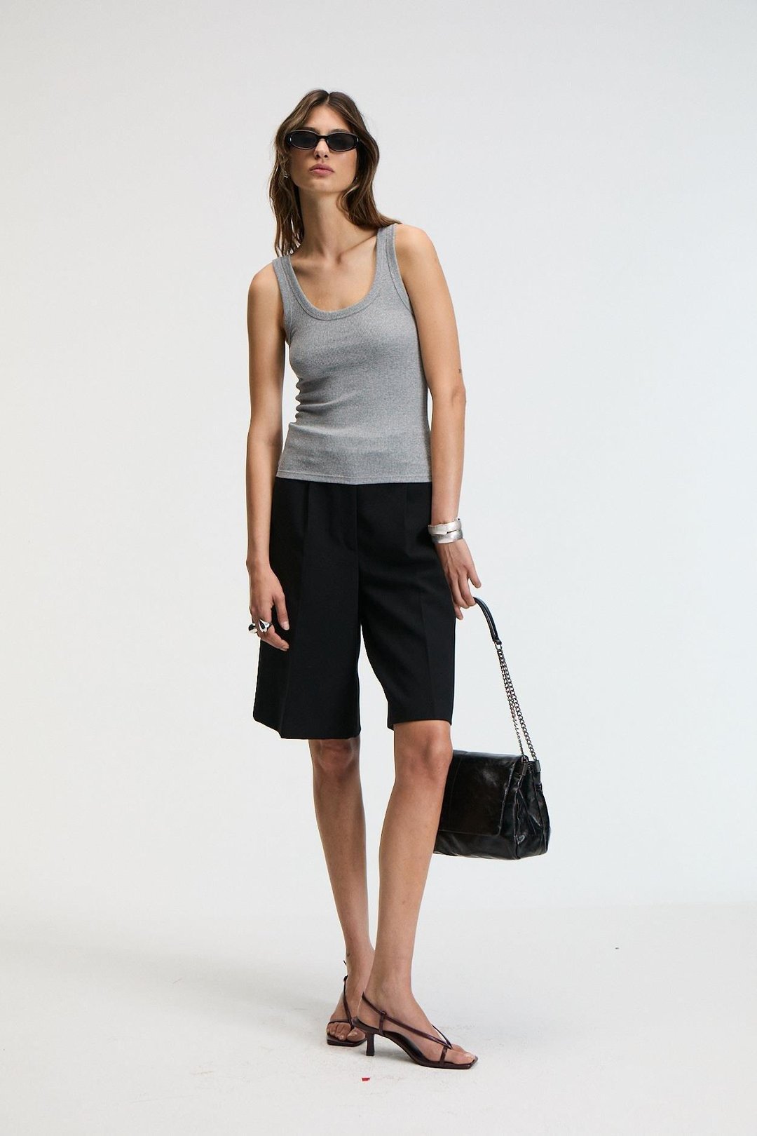 ETHIQUET LILLESOL Kadın Fitilli Görünümlü Slim Fit Vücuda Oturan Havuz Yakalı Pamuklu Basic Antrasit Atlet