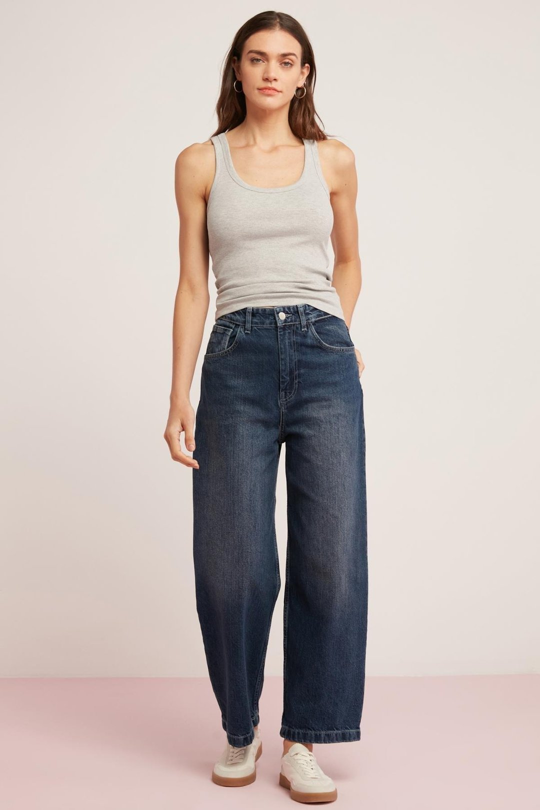 ETHIQUET LILLESOL Kadın Fitilli Görünümlü Slim Fit Vücuda Oturan Havuz Yakalı Pamuklu Basic Gri Atlet