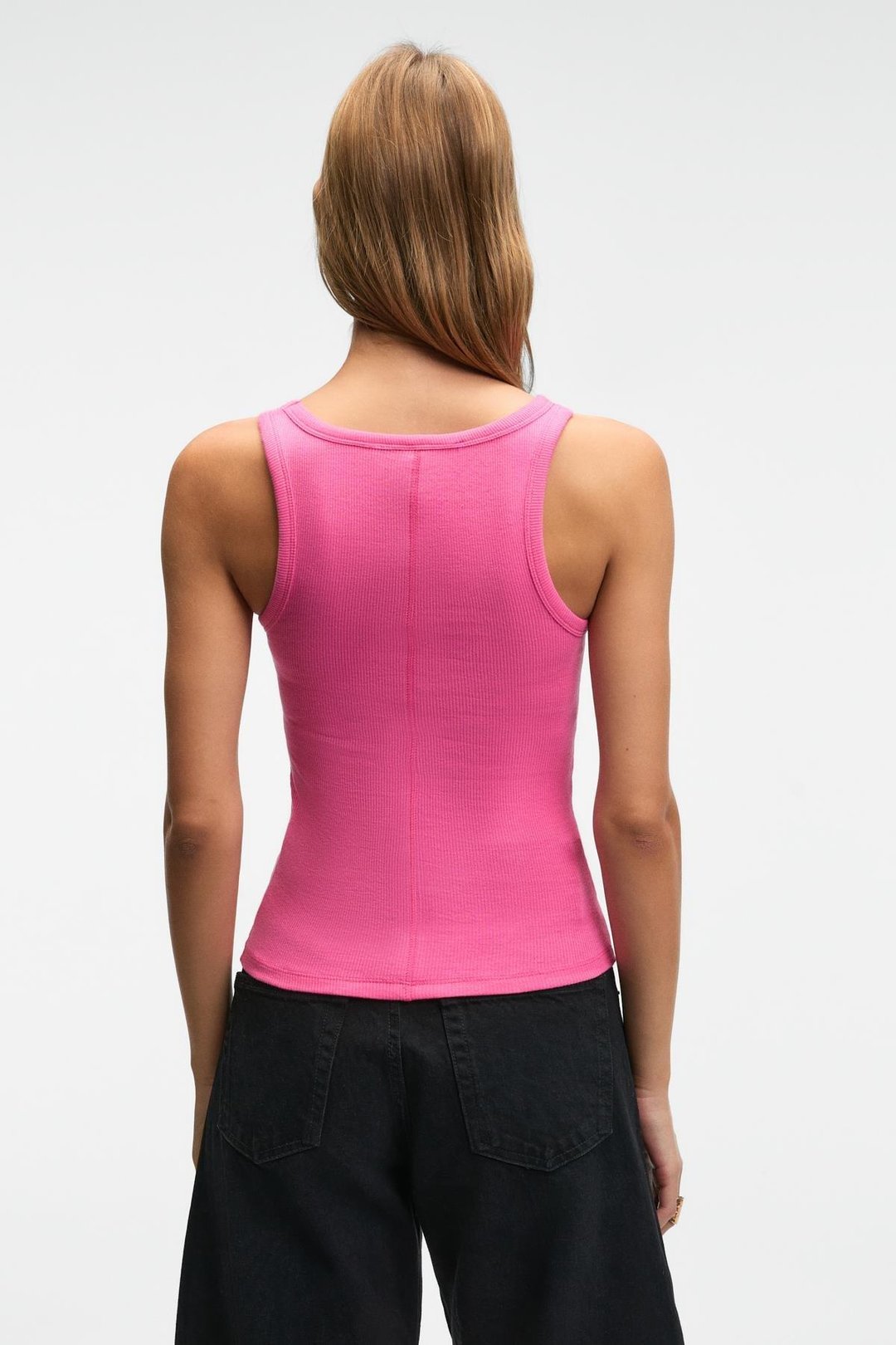 ETHIQUET LILLESOL Kadın Fitilli Görünümlü Slim Fit Vücuda Oturan Havuz Yakalı Pamuklu Basic Fuşya Atlet