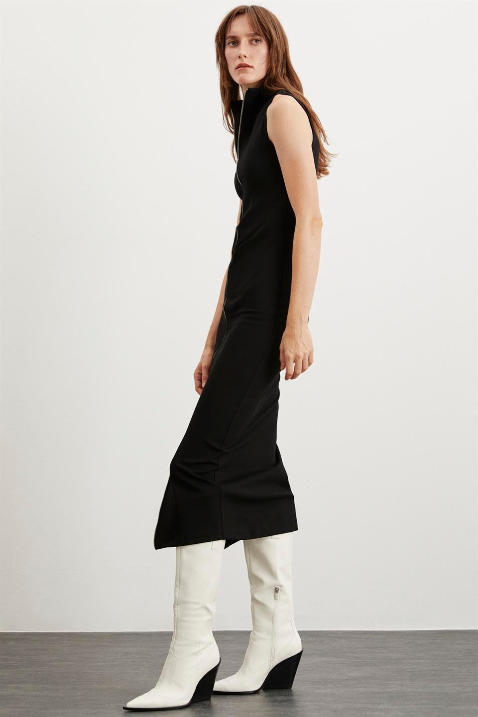 FABIENNE  Slim Siyah Tekli Elbise