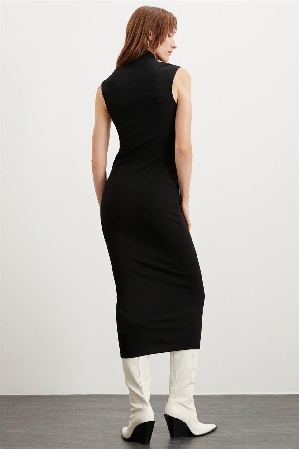 FABIENNE  Slim Siyah Tekli Elbise