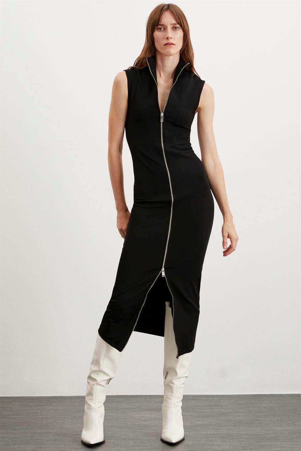 FABIENNE  Slim Siyah Tekli Elbise