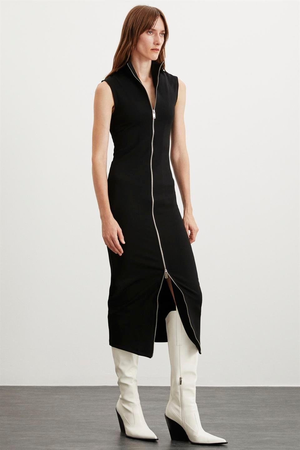 FABIENNE  Slim Siyah Tekli Elbise