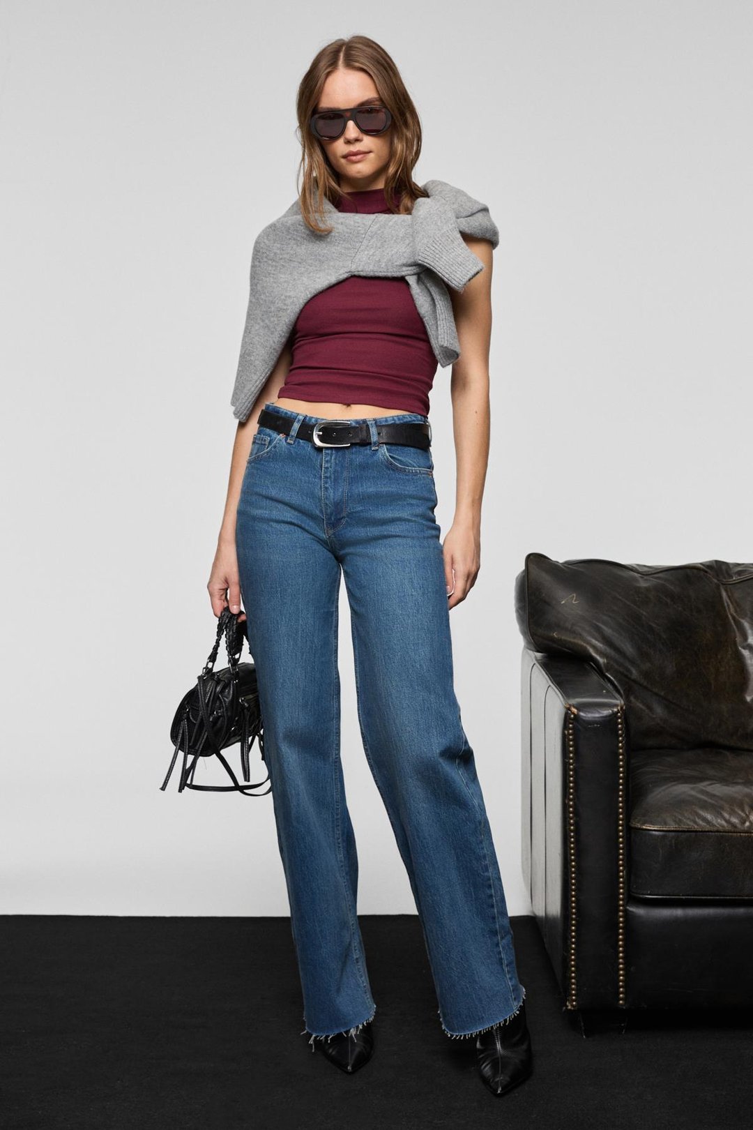 FABLE Kadın Straıght Fit Paçası Dikişsiz Bitişli Denim Koyu Mavi Jeans