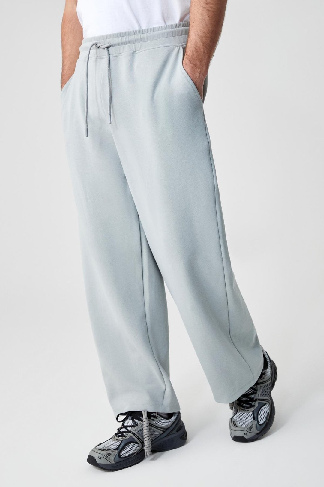 FAUST Erkek Dik Yaka Oversize Uzun Kol Fermuarlı Beli Lastikli Gri Eşofman Takımı