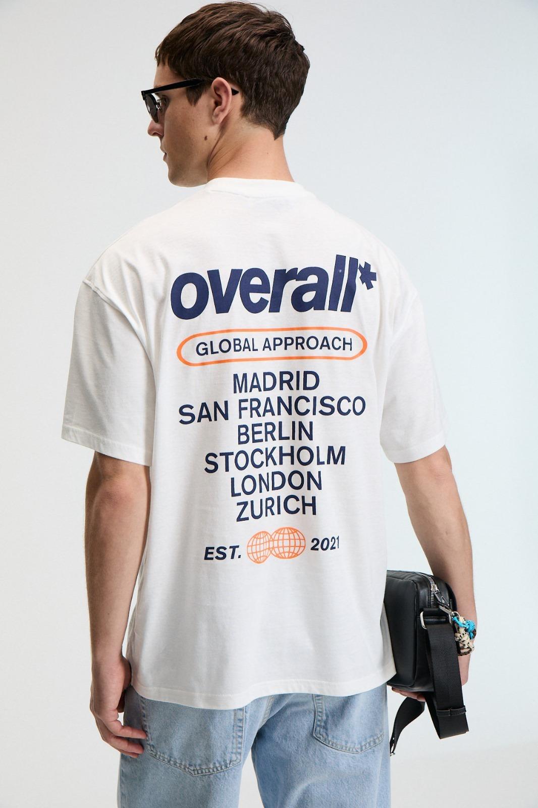 FEAST Erkek %100 Pamuk Oversize Fit Baskılı Kısa Kollu Yuvarlak Yakalı Ekru T-Shirt