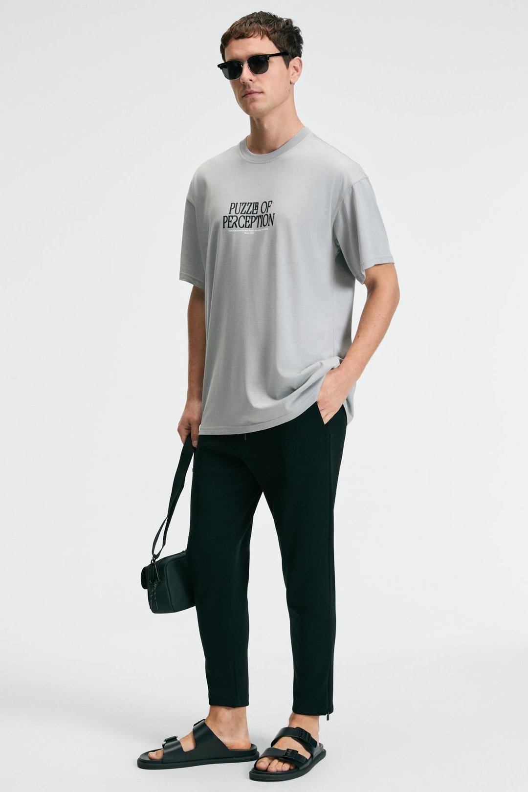 FEAST Erkek %100 Pamuk Oversize Fit Baskılı Kısa Kollu Yuvarlak Yakalı Açık Gri T-Shirt