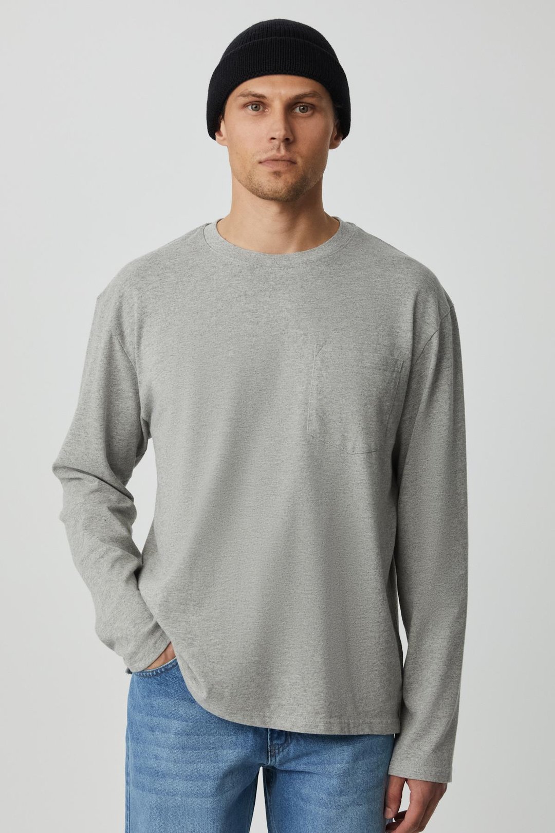 FORA Erkek Bisiklet Yaka Uzun Kol Relaxed Grimelanj T-Shirt