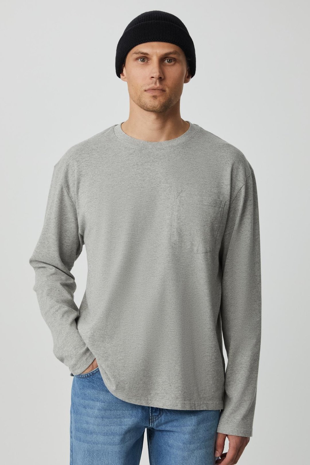 FORA Erkek Bisiklet Yaka Uzun Kol Relaxed Grimelanj T-Shirt