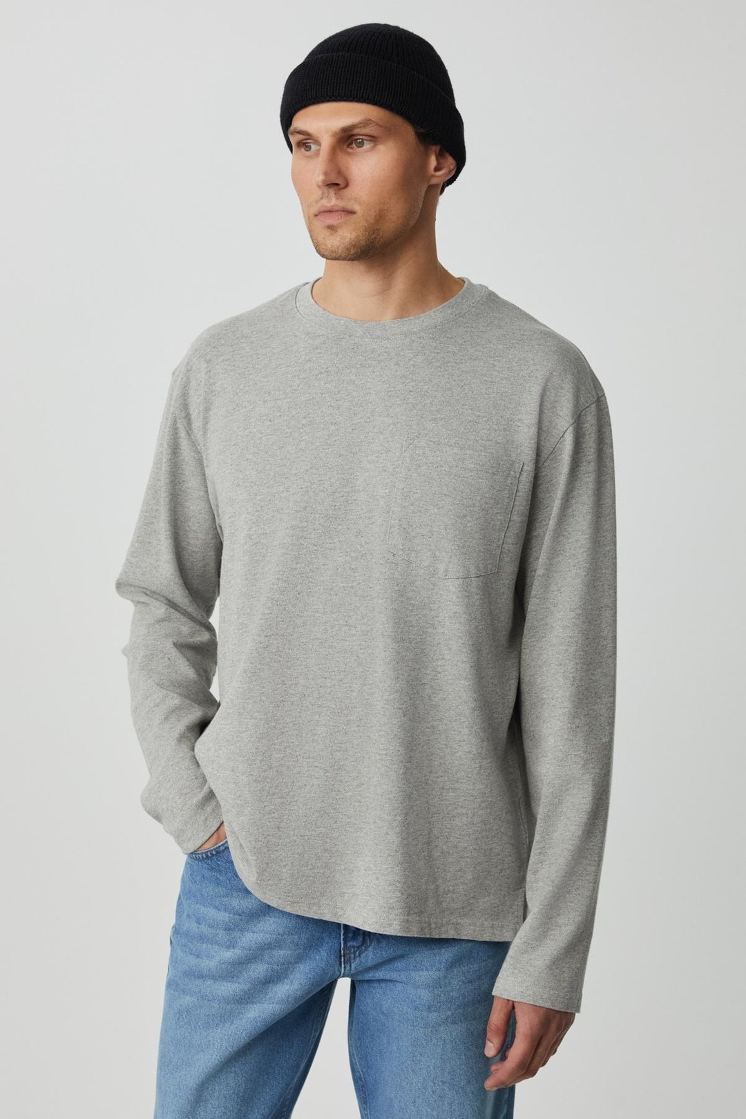 FORA Erkek Bisiklet Yaka Uzun Kol Relaxed Grimelanj T-Shirt