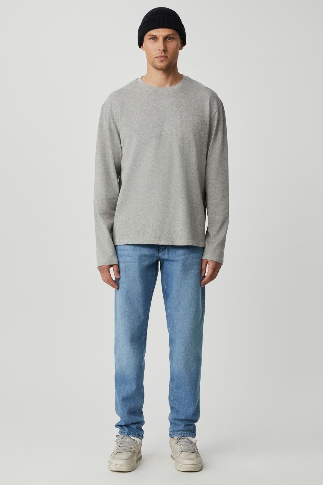 FORA Erkek Bisiklet Yaka Uzun Kol Relaxed Grimelanj T-Shirt