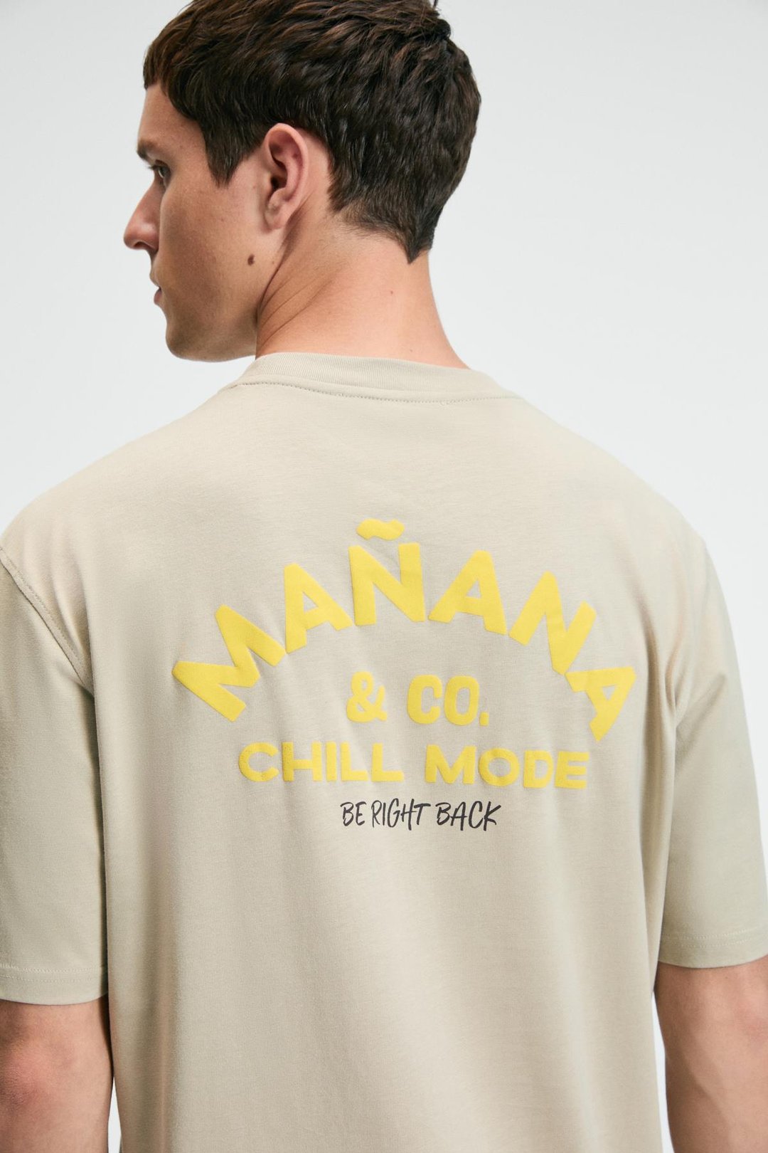 FRESH Erkek %100 Pamuk Oversize Fit Baskılı Kısa Kollu Yuvarlak Yakalı Taş Rengi T-Shirt