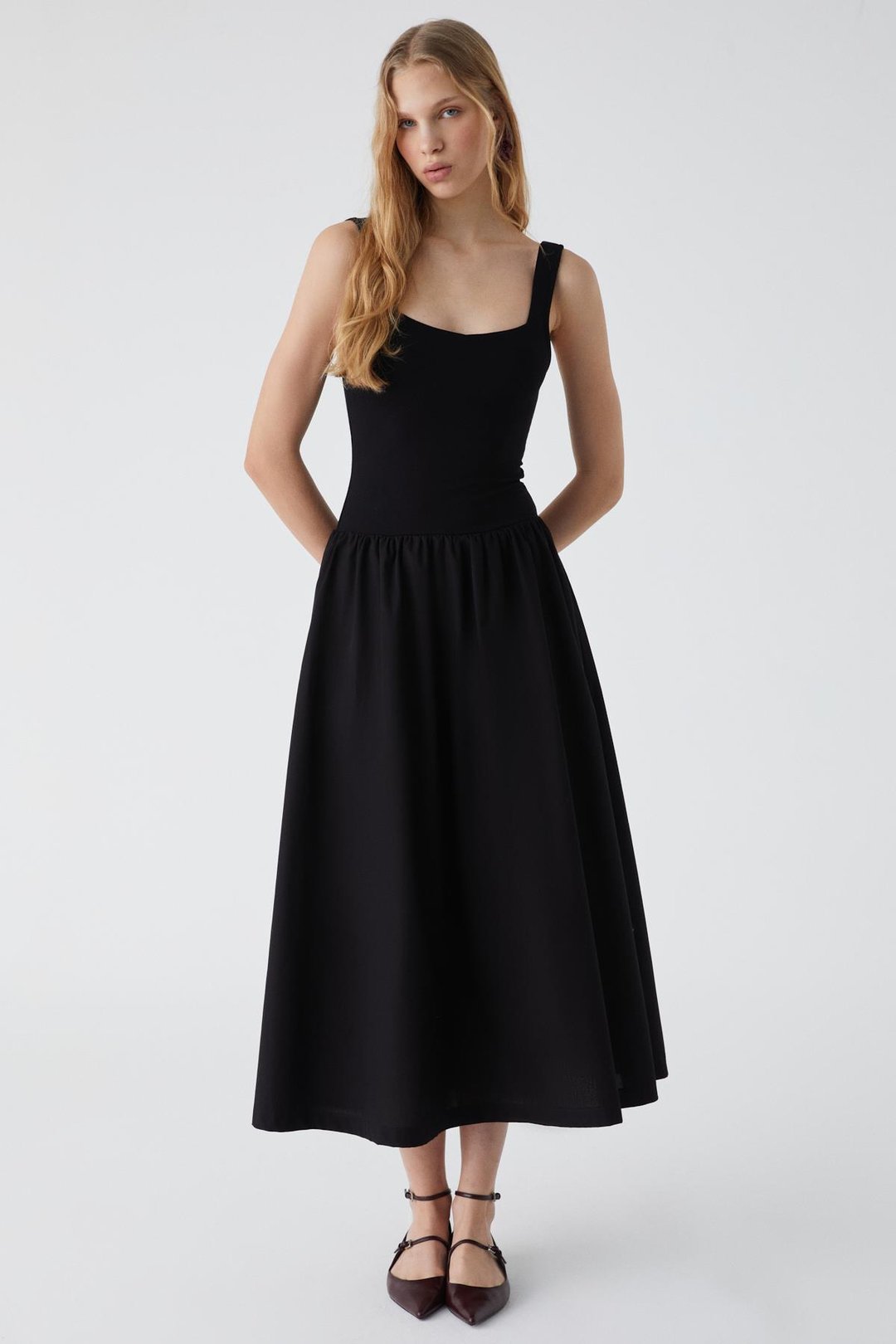 FUEGO Kadın Askılı Yaka Uzun Regular Siyah Elbise