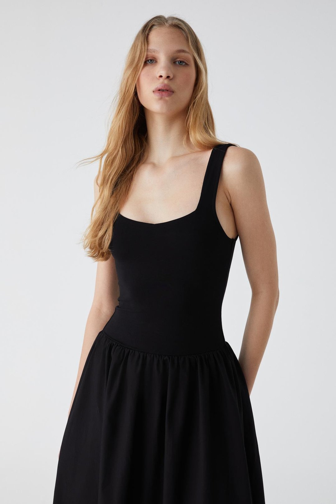 FUEGO Kadın Askılı Yaka Uzun Regular Siyah Elbise