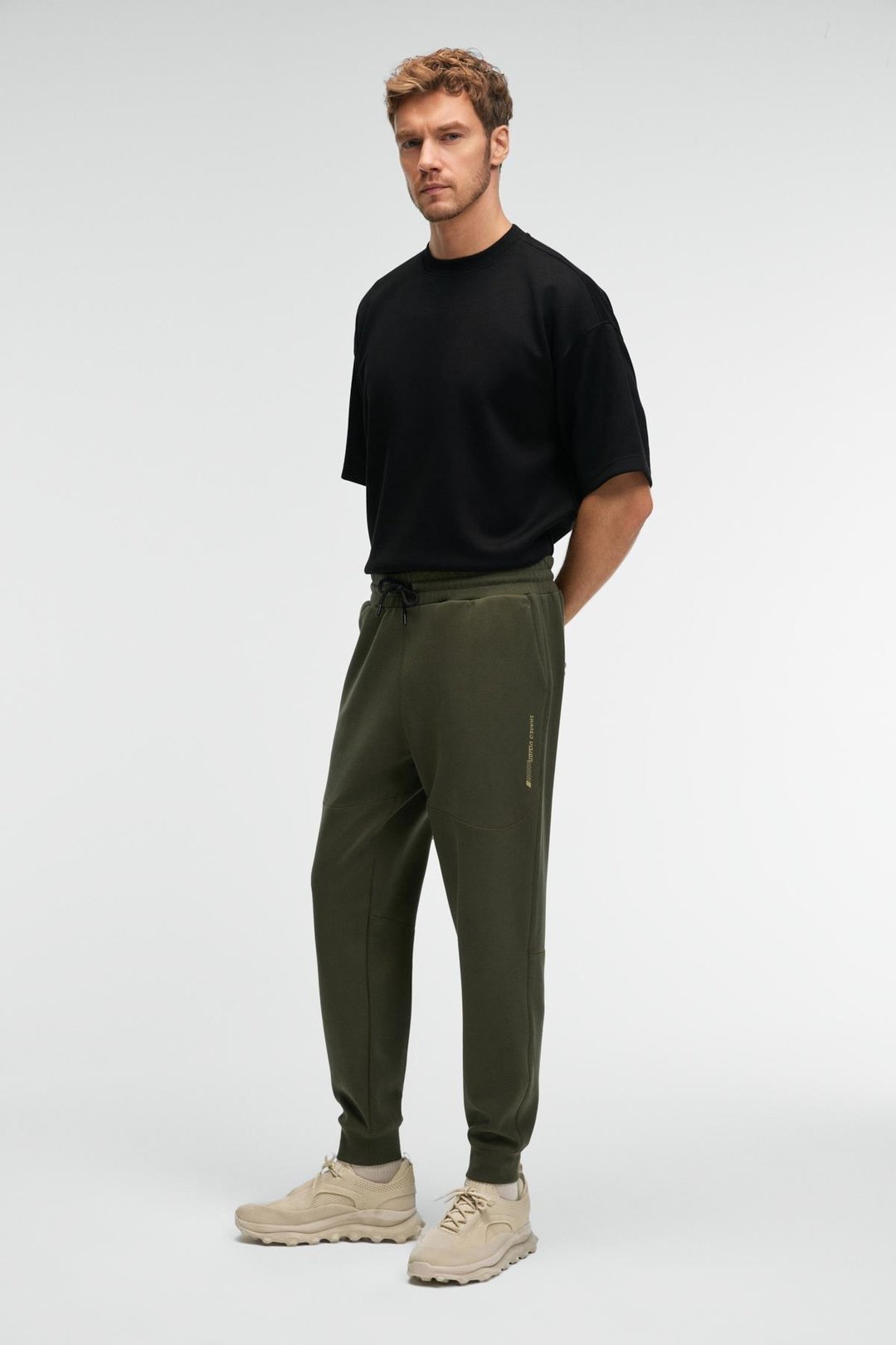 GELIDO Erkek Beli Lastikli Manşetli Paça Kordonlu Karyoka Dikişli Baskılı Haki Eşofman Altı