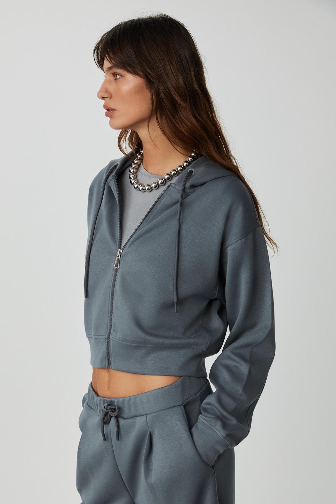 GIADA Kadın Beli Lastikli Kısa Rahat Paçalı Relaxed Fit Organik Pamuklu Koyu Gri Eşofman Altı