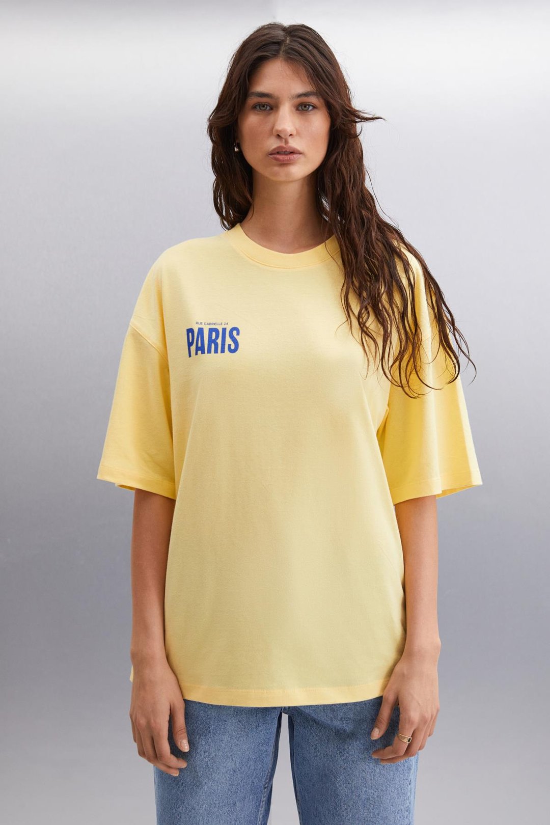 GILLIAN  Oversize Sarı Tekli T-Shirt