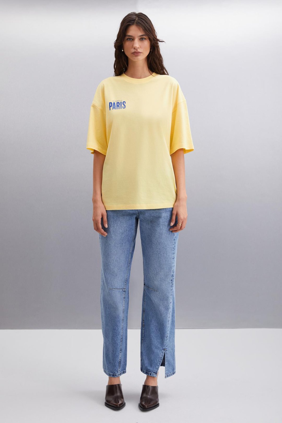 GILLIAN  Oversize Sarı Tekli T-Shirt