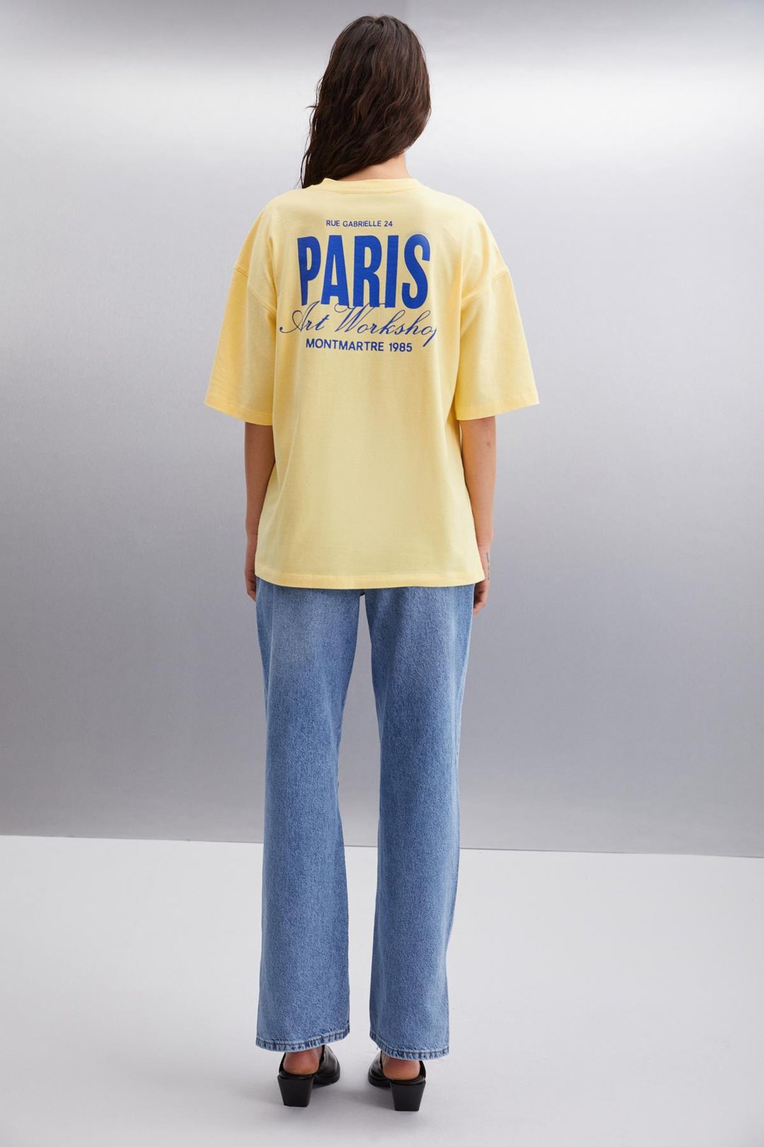 GILLIAN  Oversize Sarı Tekli T-Shirt