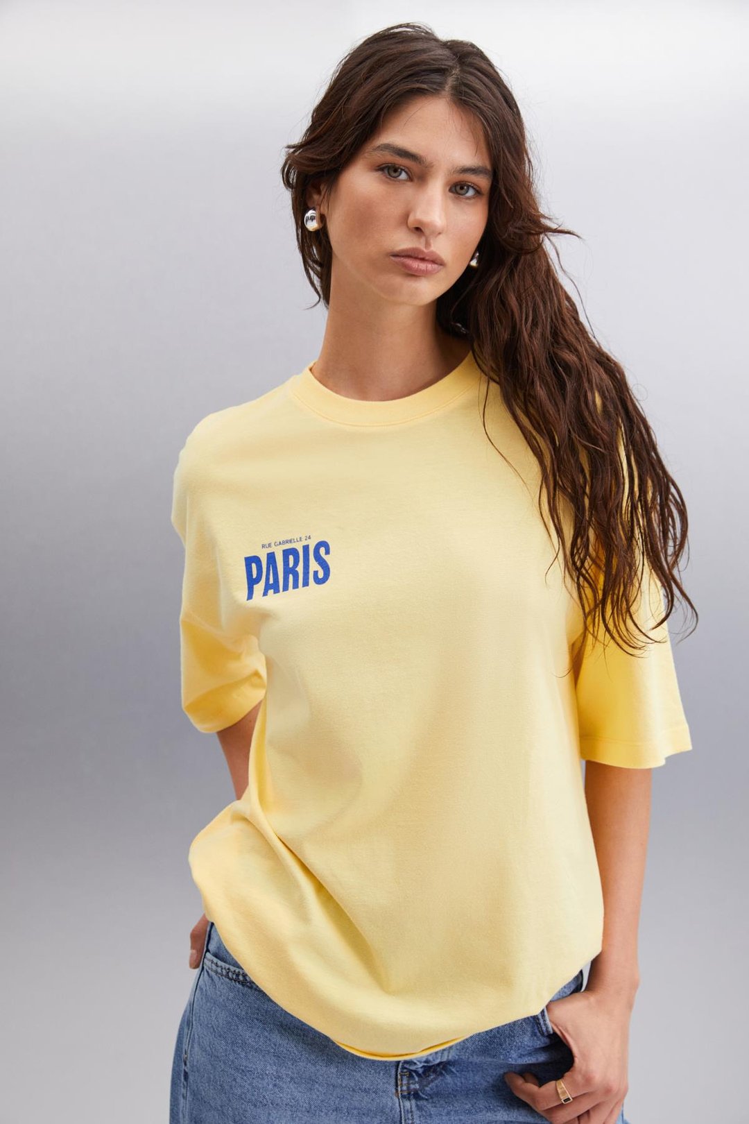 GILLIAN  Oversize Sarı Tekli T-Shirt