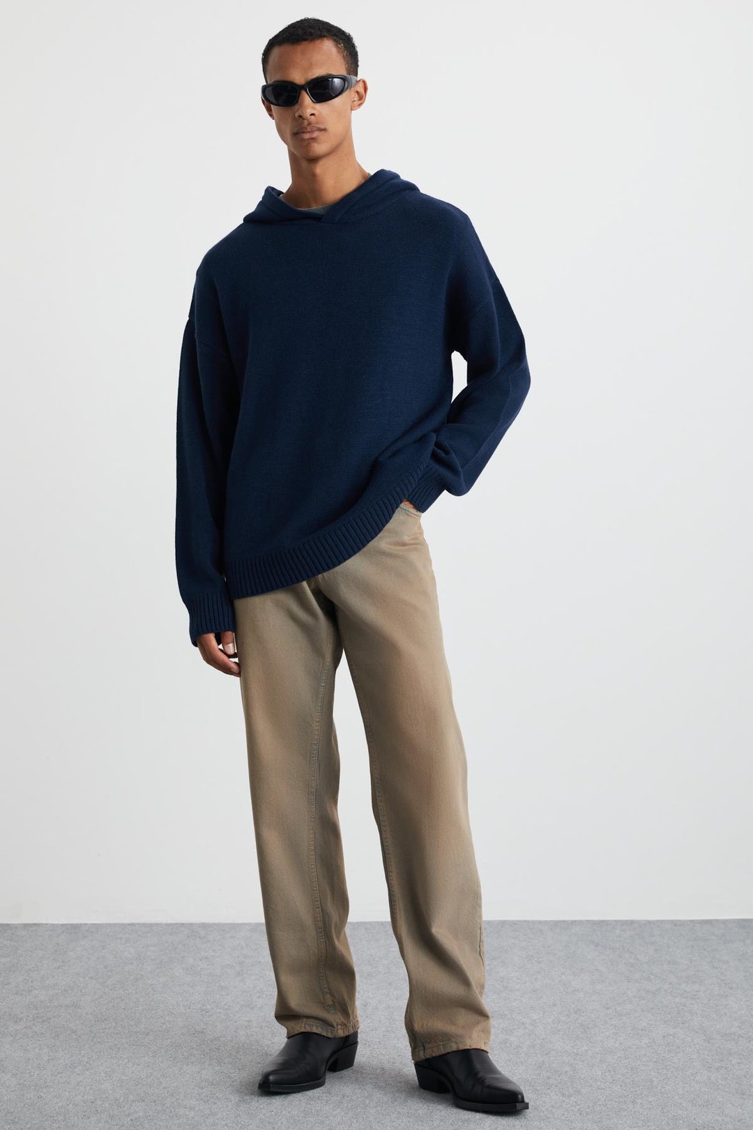 Gondor Erkek Temiz Yüzeyli Kapşonlu Orta kalınlıkta Triko Oversize Lacivert Kazak