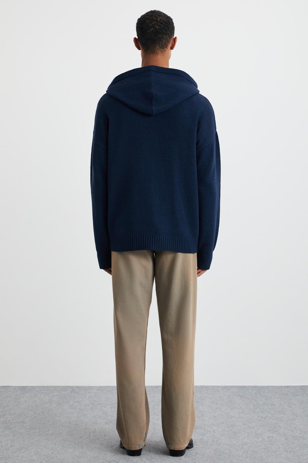 Gondor Erkek Temiz Yüzeyli Kapşonlu Orta kalınlıkta Triko Oversize Lacivert Kazak