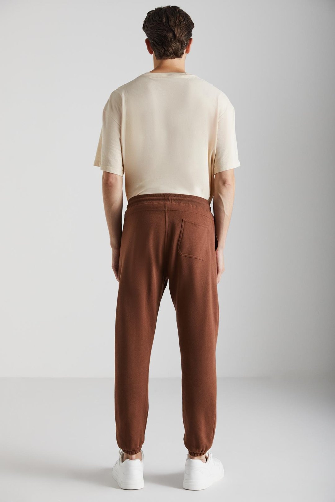 GORAN Erkek Organik Pamuklu İçi Polarlı Cepleri Üstten Paçası Lastikli Kahverengi Eşofman Altı