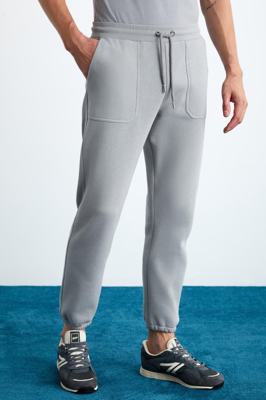 GORAN Erkek Organik Pamuklu İçi Polarlı Cepleri Üstten Paçası Lastikli Koyu Gri Eşofman Altı